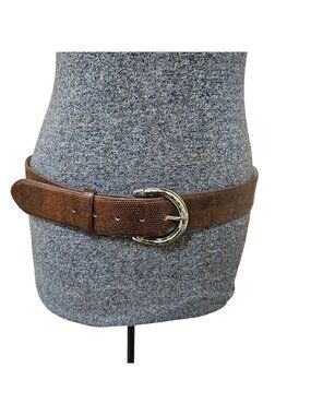 Chicos Belt Womens M Brown Lizard Pattern Polished Silvertone Buckle Western